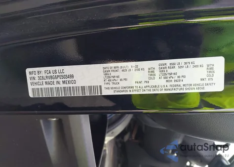 2023 Ram Promaster 1500 High Roof 136 Wb z USA, uszkodzony, nr VIN 3C6LRVBG6PE503499